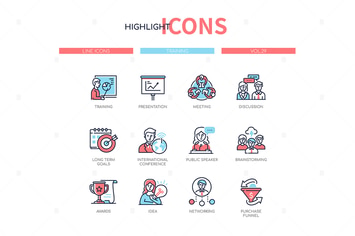 Business training - line design style icons set