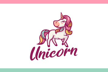 Cartoon Colorful Unicorn Character Mascot Logo
