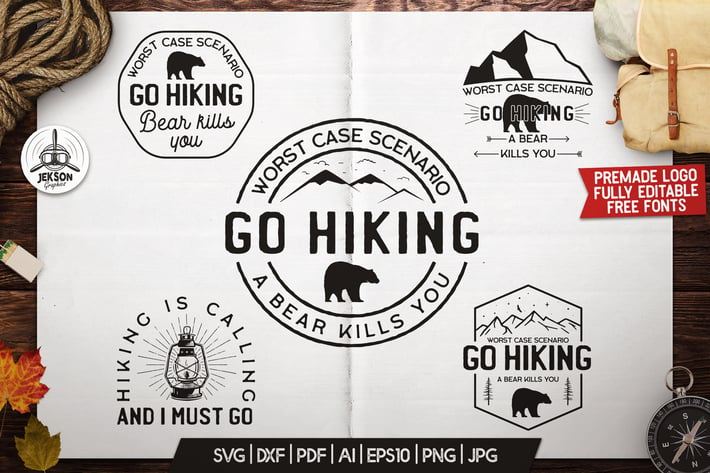Mountain Camp Logos, Retro Hiking Badges T-Shirt