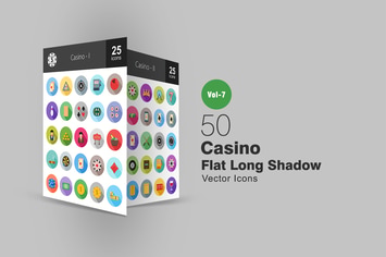 50 Casino Flat Shadowed Icons