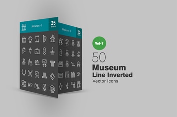50 Museum Line Inverted Icons