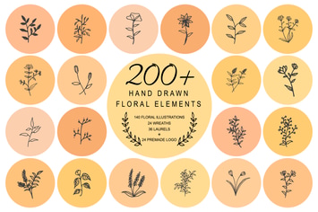 200 Hand Drawn Floral Wreaths Laurels
