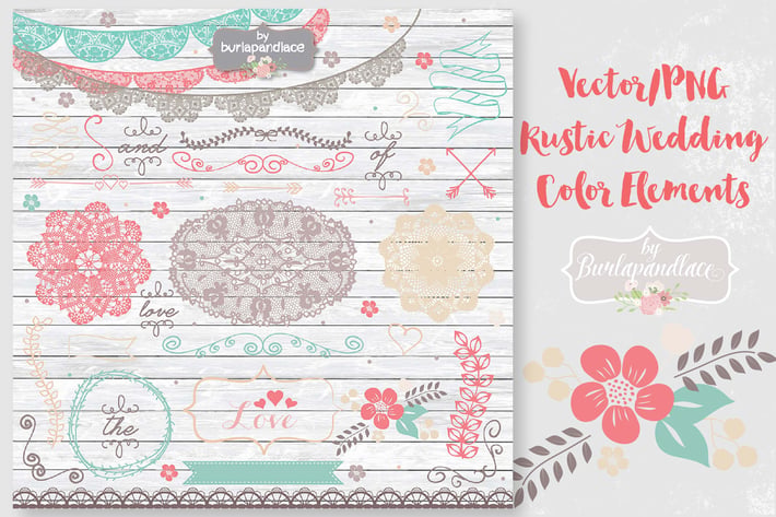 Vector/PNG  Rustic Wedding  Color Elements