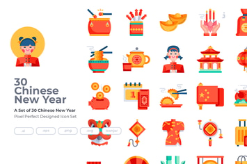 30 Chinese New Year Icons - Flat