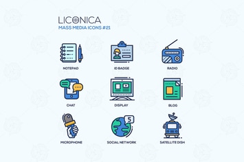 Mass Media - colored modern line icons set