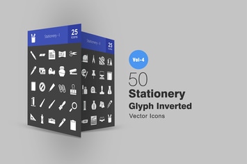 50 Stationery Glyph Inverted Icons