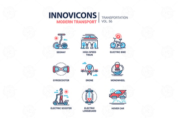 Modern transport - line design icons set