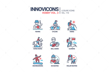 Hobby and activities - line design style icons set