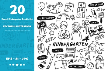 Kawaii Kindergarten Teacher Doodle Set