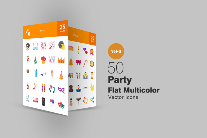 50 Party Flat Multicolor Icons