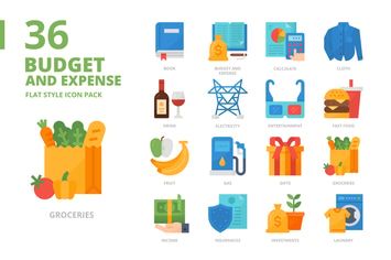 Budget and Expense Flat Style Icon Set