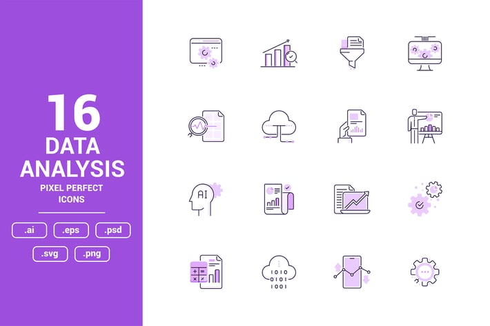 Data Analysis Color Vector Line Icons