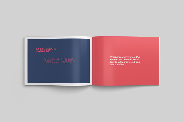 Opened A4 Landscape Magazine Mockup Top View