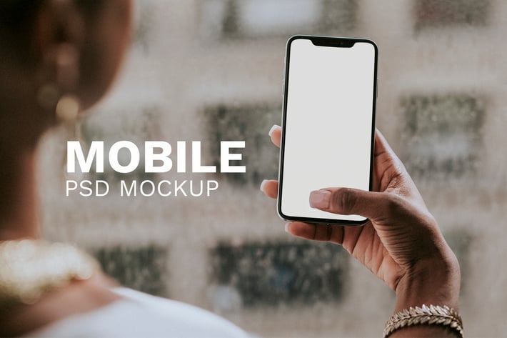 Woman using screen mobile phone mockup design