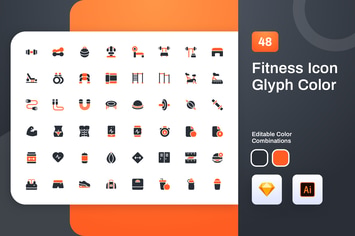 Fitness Glyph Color Icon Set