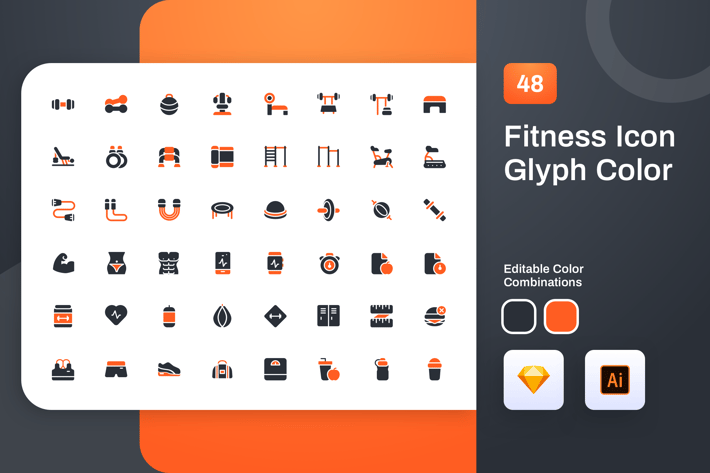 Fitness Glyph Color Icon Set