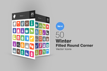 50 Winter Flat Round Corner Icons