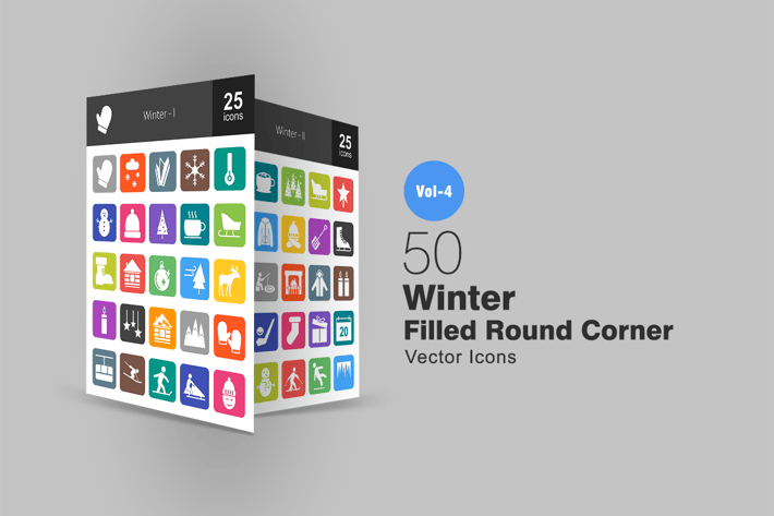 50 Winter Flat Round Corner Icons