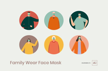 Family Wear Face Mask Illustration