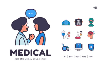 36 Medical Icons Lineal Color Style