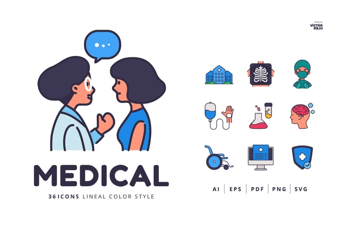 36 Medical Icons Lineal Color Style