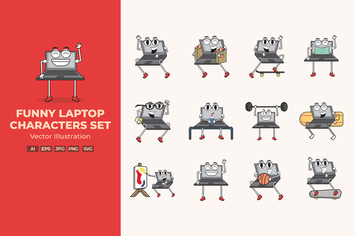 Funny Laptop Characters Set
