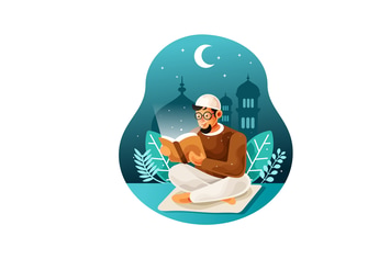 Reading holy book quran at night illustration