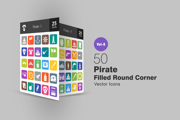 50 Pirate Filled Round Corner Icons