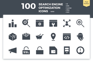 100 Search Engine Optimization Icons (Solid)