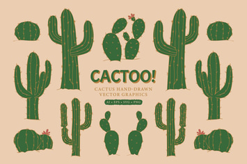 26 Cactus Hand-Drawn Vector Graphics