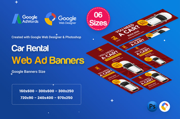 Car Rental HTML5 Banners Ad D25 - GWD & PSD