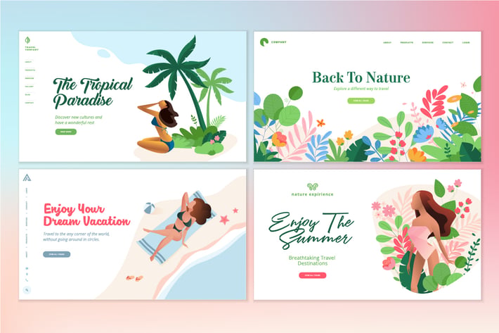 Set of Flat Design Web Page Templates