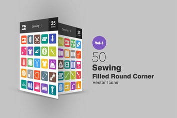 50 Sewing Filled Round Corner Icons