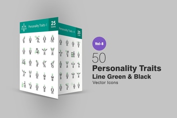 50 Personality Traits Green & Black Line Icons