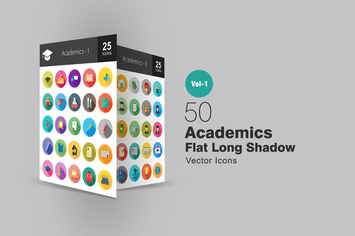 50 Academics Flat Long Shadow Icons
