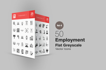 50 Employment Greyscale Icons