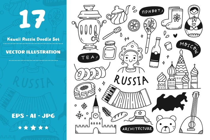 Kawaii Russia Doodle Set