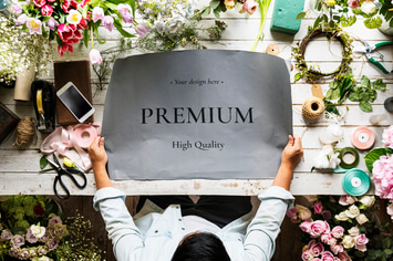 Florist Showing Paper Design Mockup