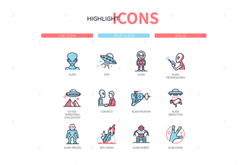 Space aliens - line design style icons set