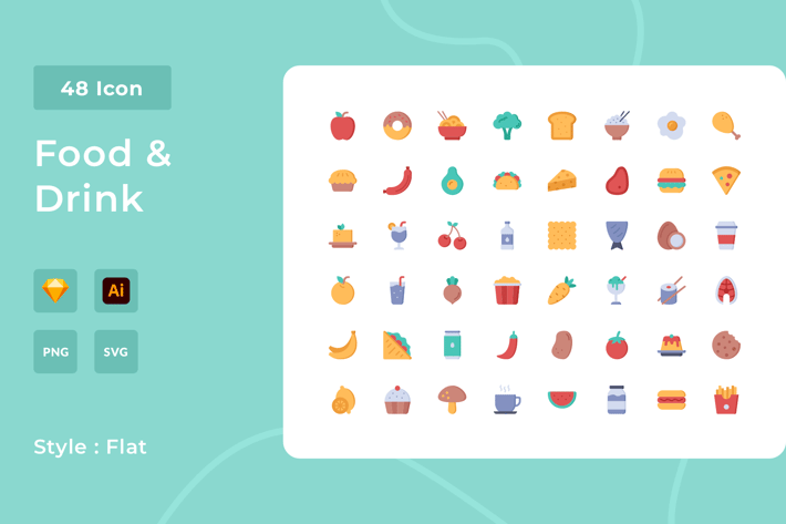 Food And Drink Flat Style Icon Pack