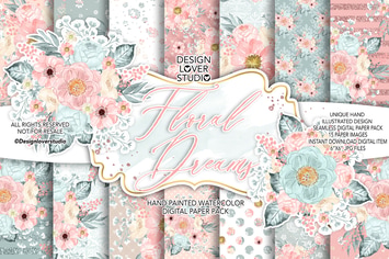 Floral Dreams Blush digital paper pack