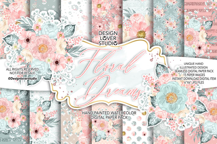 Floral Dreams Blush digital paper pack