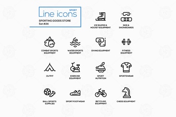 Sporting goods store - modern vector line icons 