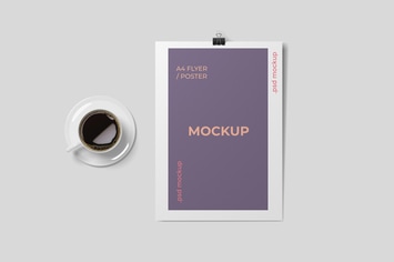 A cup of coffee and A4 Flyer Mockups