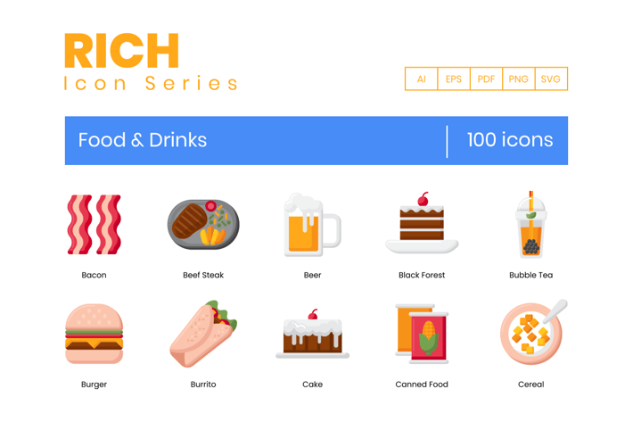 100 Food & Drinks Icons