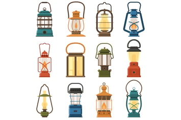 Vintage Camping Lamps and Lanterns Icons
