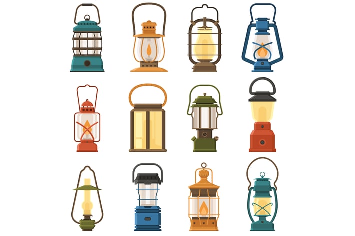 Vintage Camping Lamps and Lanterns Icons