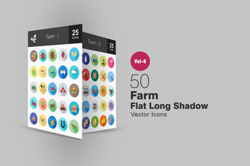50 Farm Flat Shadowed Icons