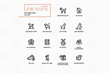 Pet services - modern vector single line icons set