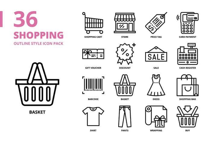 Shopping Outline Style Icon Set